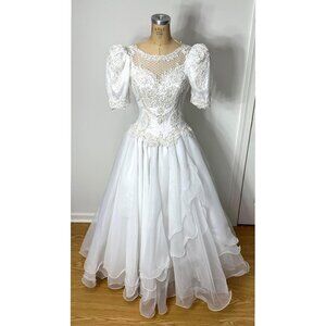 1980s wedding dress with puffed sleeves beads and sequins Size S